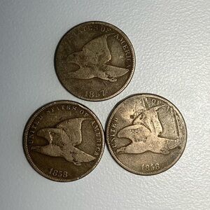 One 1857 and two 1858 US Flying Eagle One Cent Pennie’s